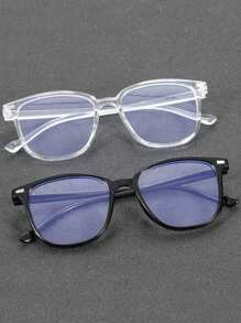 2pcs Men's Geometric Plastic Nail Embedded Glasses, Minimalist Style Transparent, Suitable For Daily Life,Office, Decoration, Glasses Accessories - 透明防藍光 - 查看 7