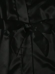 1 件男士缎面仿丝绸长袍，3/4 袖简约浴袍 - 黑色 - 查看 5