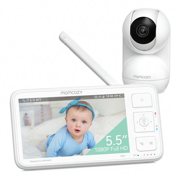 Momcozy 5,5 Zoll Full HD 1080P Babyphone ohne WLAN-Kamera, 5800 mAh Infrarot-Nachtsicht, 120-Stunden-Akku, VOX, Zweiwege-Audio, 500 m Reichweite, kostenlose 32-g-SD-Karte