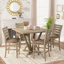 5pcs Set Counter Table Set Square Counter Table Solid Wood Modern Farmhouse Rustic Look Distressed Look - mặc định - Xem 6