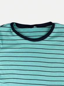 K&K FASHION Ribbed Striped T-Shirt - Green Water - View 4