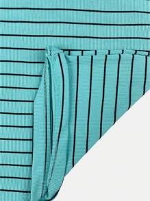 K&K FASHION Ribbed Striped T-Shirt - Green Water - View 6
