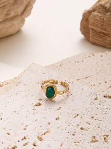 1 pieza Nuevo anillo de joyería con piedra natural chapado en oro de 18K, estilo bohemio, regalo para uso diario