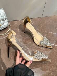 Giày cao gót mũi nhọn đính pha lê thủ công cho nữ, giày cưới thời trang màu bạc và sâm panh cho mùa xuân/thu lễ tình nhân - Rượu sâm banh - Xem 4