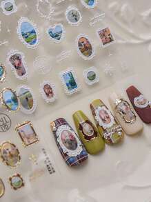 1pc Frame Picture Nail Charm Sticker DIY Art Baroque Style Autumn Nail Art Decoration Ornaments