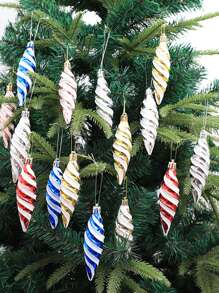 6 件装装饰线锥圣诞饰品圣诞树装饰道具彩绘尖头螺旋线圣诞球圣诞礼物，圣诞装饰，圣诞用品 - 彩色 - 查看 2