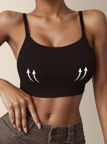 Seamless Ribbed Padded Invisible Wireless Bra, Supportive Sports Bra, Sexy Candy Bra, Women Underwear, Wireless Bra - Black - View 4