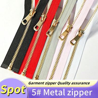 5 pezzi Cerniere in metallo color oro chiaro misura #5, con cursori singoli, adatte per giacche, cappotti, piumini, disponibili in vari colori e misure