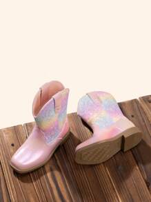 Kids Cowboy Boots, Western Style Riding Mid Calf Boots With Square Toe For Toddler & Little Boys And Girls - 淺粉色 - 查看 2