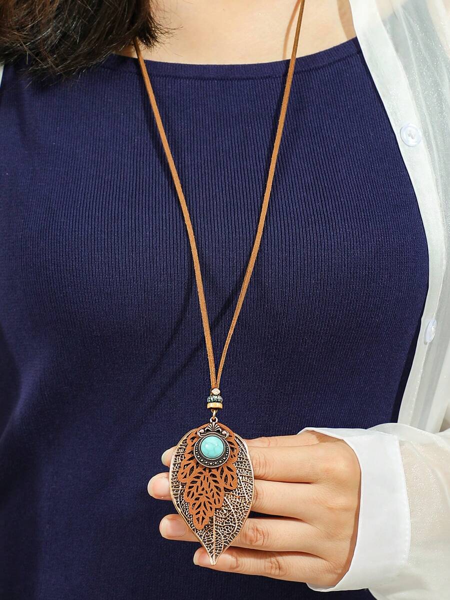 TopHanqi 1 chiếc vòng cổ mặt dây chuyền ngọc lam Bohemian cổ điển, phù hợp cho phụ nữ đeo hàng ngày, dự tiệc và phù hợp cho nhiều dịp khác nhau - màu cà phê - Xem 1