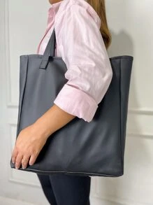 Spacious Black Tote Bag Ideal For Work, Shopping And Travel - 黑色 - 查看 2