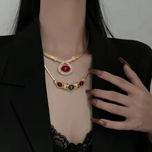 1 chiếc vòng cổ hình bầu dục cổ điển, mặt dây chuyền vòng cổ thanh lịch cao cấp theo phong cách cung điện cổ điển, dây chuyền xương đòn nhẹ tinh tế, phù hợp cho phụ nữ đeo hàng ngày - Vàng - Xem 11