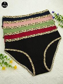 5pcs Women Leopard Print Trim Sexy Comfy Bikini Underwear - Multicolor - View 1