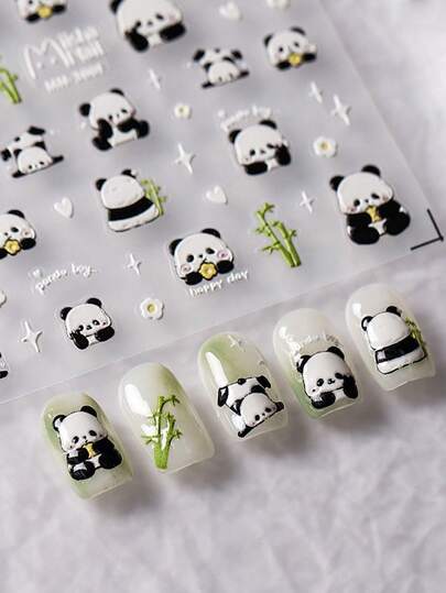 1 pieza Pegatina de arte de uñas de dibujos animados lindos de panda, esencial para técnicos de uñas, diseño 3D en relieve con elementos de panda y bambú, calcomanías de uñas autoadhesivas, pegatinas de uñas DIY reutilizables, regalo para mujeres, suministros de arte de uñas, accesorio elegante de regalo