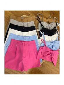 Women's Shorts And Bow Top Set Tailored Elegance: Sophistication And Style In Every Detail - màu đen - Xem 2