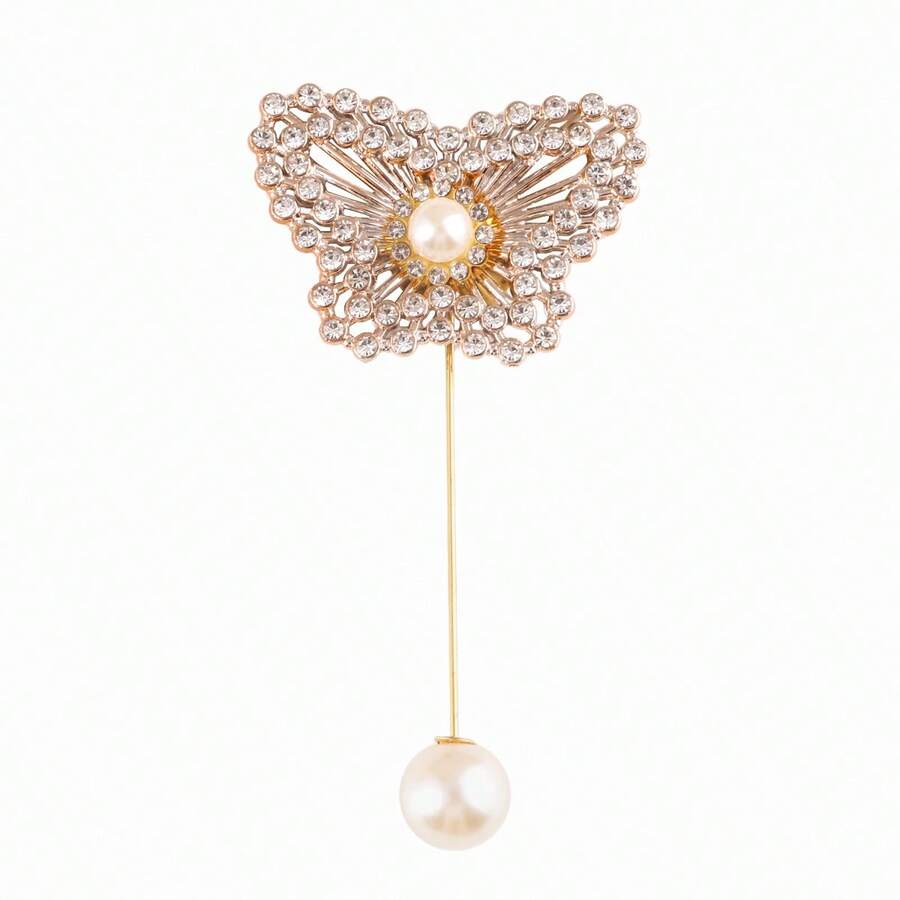 Men Crystal & Pearl Lapel Pin, Women OnePiece Brooch For Suit, Dress