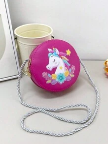 1 件女孩迷你花卉独角兽和美人鱼卡通 PU 拉链斜挎包，可爱适合日常使用