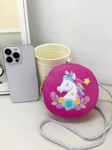 1 件女孩迷你花卉独角兽和美人鱼卡通 PU 拉链斜挎包，可爱适合日常使用