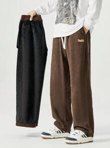 Plus Size Thermal Lined Casual Drawstring Pants, Plus Size - Coffee Brown - View 1