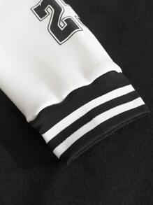 1pc Boys & Teens Fashion Letter Print Color Block V-Neck Pullover Sweatshirt Jacket, Autumn/Winter