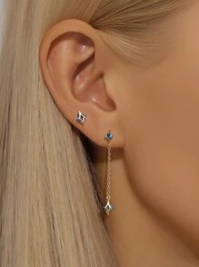 1Pair 925 Sterling Silver Plum Bossom Heart Four Leaf Clover Women Studs Cartilage Helix Piercing Fine Jewelry For Daily Wear Wedding Party Engagement Anniversary Valentine's Day - Gold - View 2