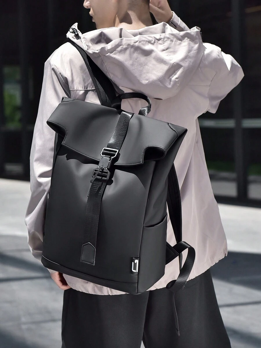 Balo thời trang nam, Balo Unisex có nắp gập thời trang mới, kiểu dáng cao cấp, thích hợp cho Tết Nguyên đán, Ngày lễ tình nhân, Kỳ nghỉ xuân/hè, Du lịch - màu đen - Xem 1