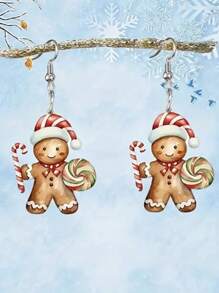 1 cặp bông tai bánh gừng quyến rũ cho phụ nữ bằng acrylic nhẹ, bền và thiết kế lễ hội cho phụ nữ hoàn hảo cho quà tặng Giáng sinh, Lễ tạ ơn, Ngày lễ tình nhân và sinh nhật - Người đàn ông bánh gừng Giáng sinh - Xem 5