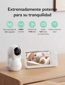 Momcozy 5.5 Inch Full HD 1080P Baby Monitor Without WiFi Camera, 5800mAh, 120-Hour Battery, VOX, Two-Way Audio, 500m Range, Free 32g SD Card