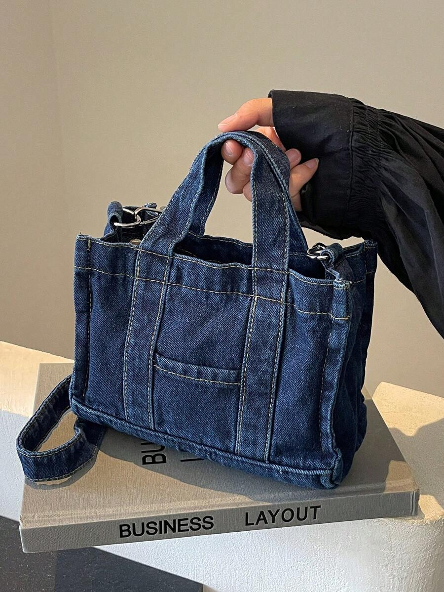 Korean Simple Large Capacity Shopping Bag, Fashionable Solid Color Casual Tote Handbag, Adjustable Shoulder Strap Crossbody Bag For Women