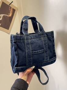Korean Simple Large Capacity Shopping Bag, Fashionable Solid Color Casual Tote Handbag, Adjustable Shoulder Strap Crossbody Bag For Women