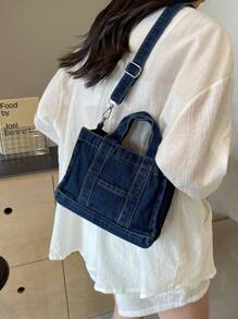 Korean Simple Large Capacity Shopping Bag, Fashionable Solid Color Casual Tote Handbag, Adjustable Shoulder Strap Crossbody Bag For Women