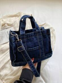 Korean Simple Large Capacity Shopping Bag, Fashionable Solid Color Casual Tote Handbag, Adjustable Shoulder Strap Crossbody Bag For Women