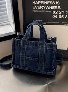Korean Simple Large Capacity Shopping Bag, Fashionable Solid Color Casual Tote Handbag, Adjustable Shoulder Strap Crossbody Bag For Women