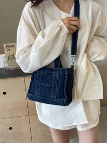 Korean Simple Large Capacity Shopping Bag, Fashionable Solid Color Casual Tote Handbag, Adjustable Shoulder Strap Crossbody Bag For Women