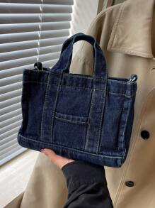 Korean Simple Large Capacity Shopping Bag, Fashionable Solid Color Casual Tote Handbag, Adjustable Shoulder Strap Crossbody Bag For Women