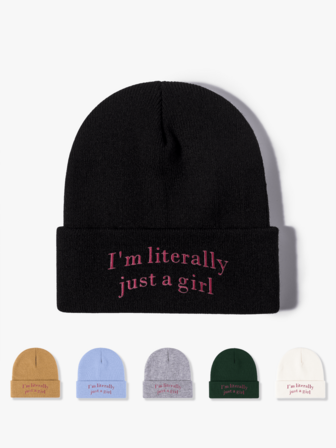 1pc Embroidered English Letter Knit Beanie, Adjustable Outdoor Sun Protection Casual Hat Suitable For Spring/Autumn Travel, Beach, Men, Y2K Style Men Women Clothing Winter