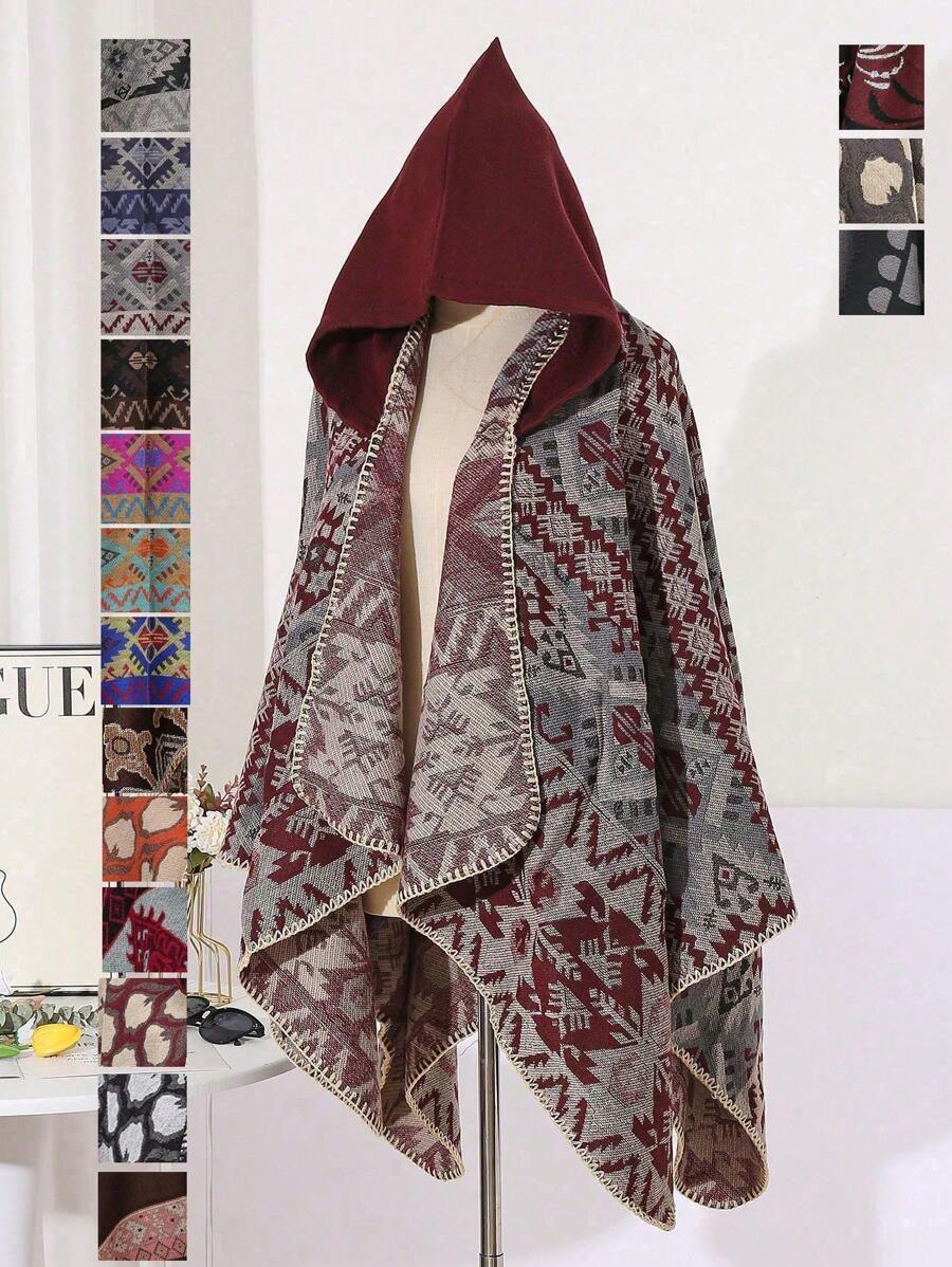 1 chiếc khăn choàng Jacquard chắp vá hình học thoải mái - Nhiều màu - Xem 1