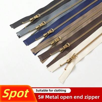 5pcs Size #5 Brass Teeth Y-Type Metal Zipper, For Jackets, Down Coats, Apparel, Multiple Colors & Sizes Available