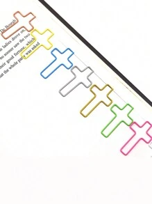 金属十字回形针，十字形回形针，金属彩色回形针，创意异形包裹塑料回形针，钢制办公书签和文件整理器，文件分类文件夹，活页文件夹书签，适用于学习，工作，办公桌，赠送朋友，生日礼物 - 彩色 - 查看 2