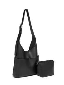 Túi xách đeo chéo đơn giản kiểu Hàn Quốc mới 2024 dành cho nữ, đi làm hàng ngày, thu đông, túi tote, túi đựng bánh bao hấp, túi đựng đồ di động mềm mại, túi đựng đồ, túi dưới cánh tay, túi có họa tiết cao cấp màu đen, túi nữ trẻ trung - màu đen - Xem 1