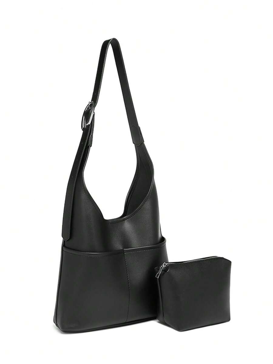 Túi xách đeo chéo đơn giản kiểu Hàn Quốc mới 2024 dành cho nữ, đi làm hàng ngày, thu đông, túi tote, túi đựng bánh bao hấp, túi đựng đồ di động mềm mại, túi đựng đồ, túi dưới cánh tay, túi có họa tiết cao cấp màu đen, túi nữ trẻ trung - màu đen - Xem 1