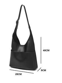 Túi xách đeo chéo đơn giản kiểu Hàn Quốc mới 2024 dành cho nữ, đi làm hàng ngày, thu đông, túi tote, túi đựng bánh bao hấp, túi đựng đồ di động mềm mại, túi đựng đồ, túi dưới cánh tay, túi có họa tiết cao cấp màu đen, túi nữ trẻ trung - màu đen - Xem 3