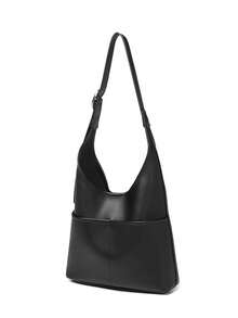 Túi xách đeo chéo đơn giản kiểu Hàn Quốc mới 2024 dành cho nữ, đi làm hàng ngày, thu đông, túi tote, túi đựng bánh bao hấp, túi đựng đồ di động mềm mại, túi đựng đồ, túi dưới cánh tay, túi có họa tiết cao cấp màu đen, túi nữ trẻ trung - màu đen - Xem 4