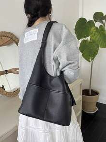 Túi xách đeo chéo đơn giản kiểu Hàn Quốc mới 2024 dành cho nữ, đi làm hàng ngày, thu đông, túi tote, túi đựng bánh bao hấp, túi đựng đồ di động mềm mại, túi đựng đồ, túi dưới cánh tay, túi có họa tiết cao cấp màu đen, túi nữ trẻ trung - màu đen - Xem 8