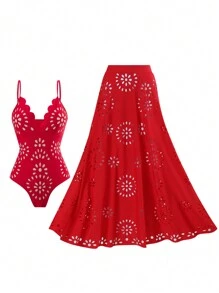 2025 New Arrival European & American Stylish One-Piece Swimsuit + Cover Up Dress Set For Women