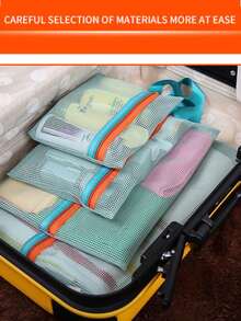 Bộ 4 túi đựng đồ du lịch lưới thoáng khí, thiết yếu cho hành lý và xách tay - Xanh Peacock - Màu xanh Cadet - Xem 4