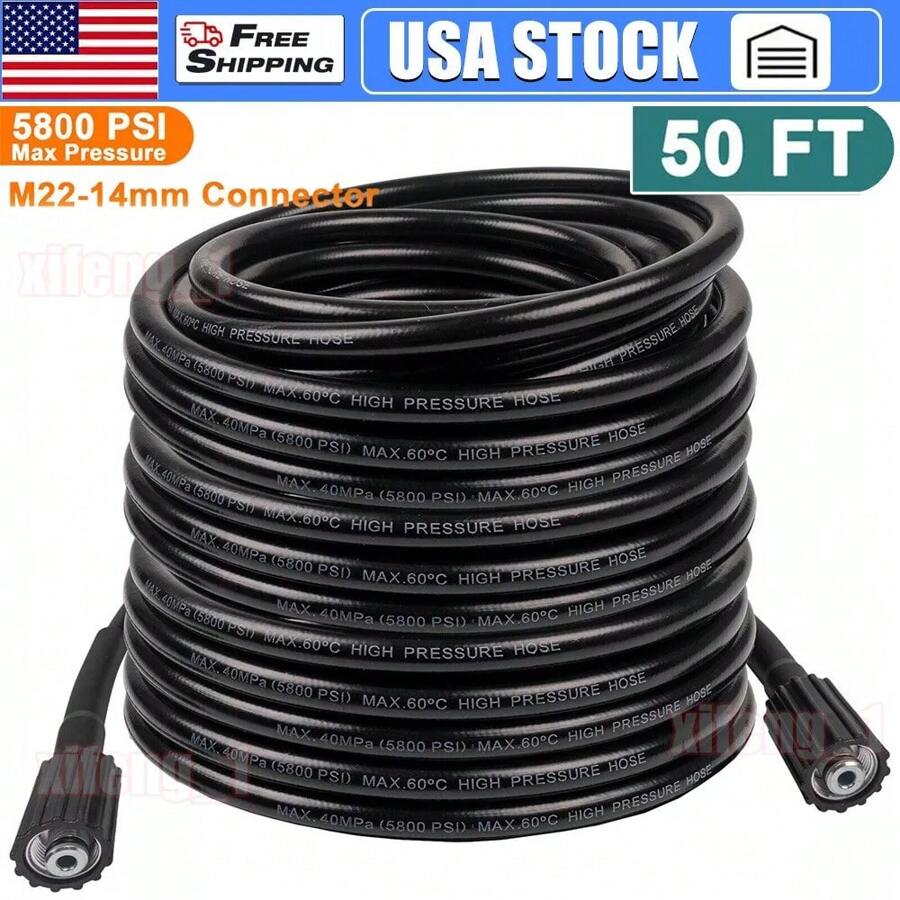 High Pressure Washer Hose 15m/50ft 5800PSI M22-14mm Power Washer Extension Hose