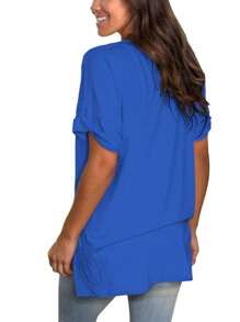 Women's Tshirts Casual V Neck Short Sleeve Loose Summer Tunic Tops - Royal Blue - View 2
