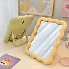 1 件别致波浪玻璃化妆镜 - 便携式、防滑底座，适合旅行和梳妆台使用，桌面卧室台式镜，适合学生宿舍，适合壁挂式最佳礼物 - 彩色 - 查看 7