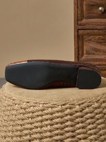 Moda feminina bico quadrado textura de pele de cobra salto baixo estampa de leopardo sapatos casuais retrô versáteis para férias, viagens, uso ao ar livre e diário, várias opções de cores